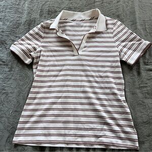 Lands End Women’s Retro 70’s Inspired Cream/Beige Short Sleeve Polo Size Medium